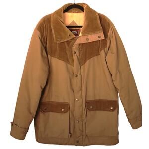 Vintage 70s 80s Competitive Edge Action Men Canvas Barn Brown Jacket Corduroy
